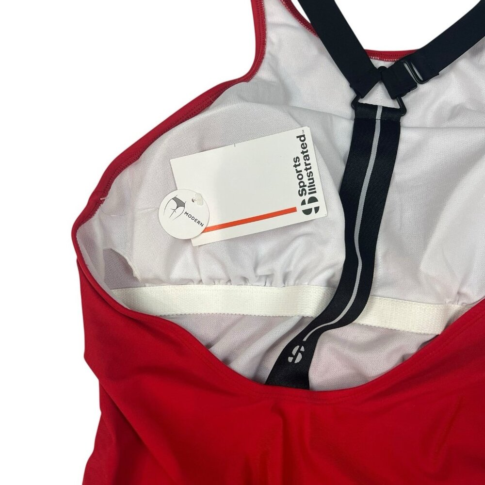 Sports Illustrated One Piece Swimsuit Size Large Red High Leg Racer T Strap Back - Picture 8 of 10